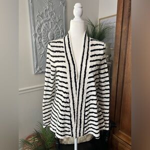Anthropologie Postmark Bkack and White Striped Lace Cardigan